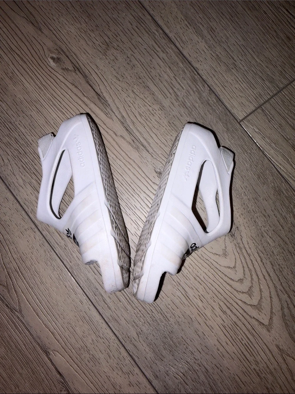 adidas White Kids Slip-On Open-Toe Sandals with Black Logos